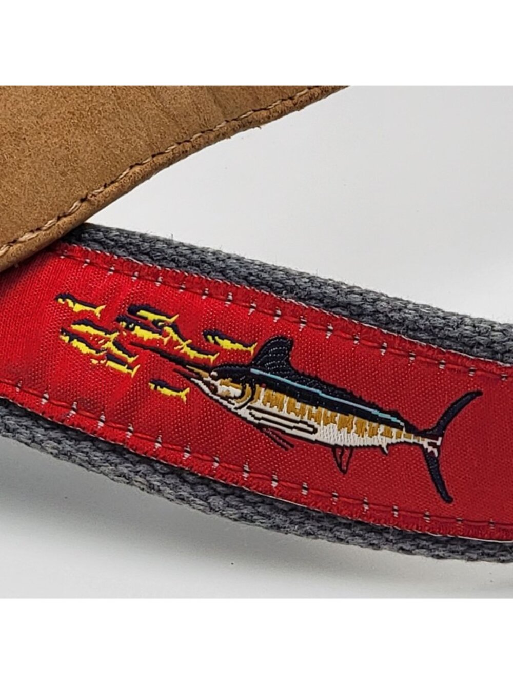 Vtg Guy Harvey Canvas Belt with Leather Accents & Marlin Fish Embroidery Red - Picture 3 of 14